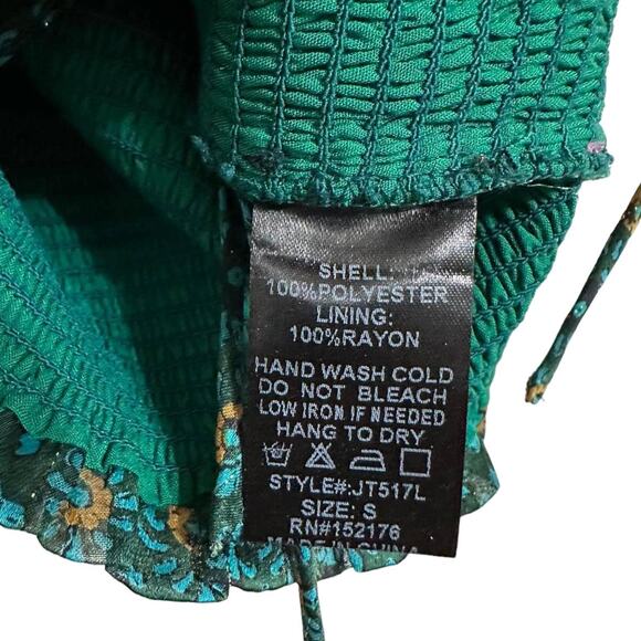 Reset The Sailor Green Combo Floral Smocked Tie Cropped Top Size Small #JT517L - Picture 4 of 5